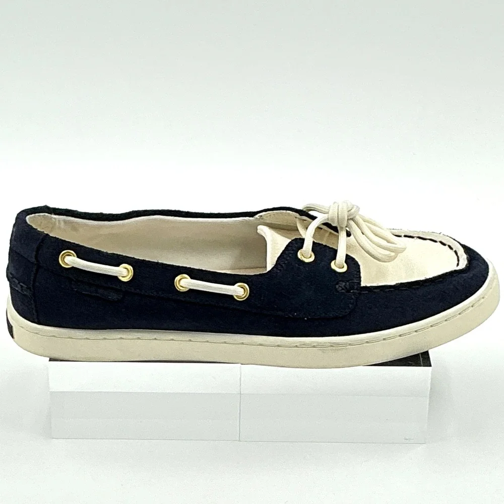 Cole Haan Size 8 Boat Shoe Navy Ivory Suede Lace Up NEW Nantucket $130